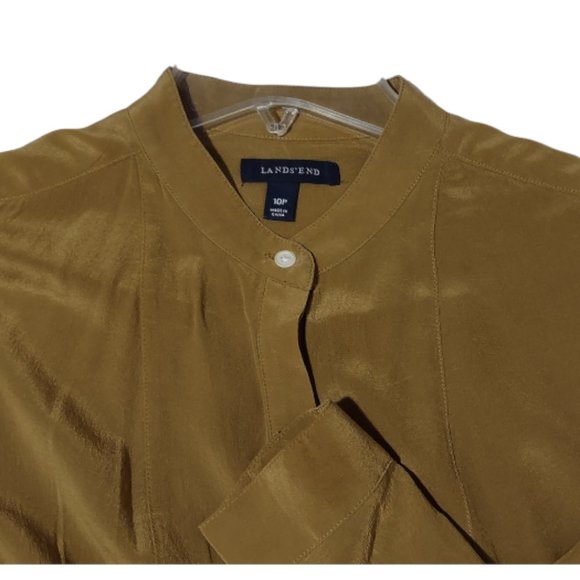 LANDS’ END OLIVE GREEN SILK POPOVER BLOUSE IN 10 p - Picture 6 of 7